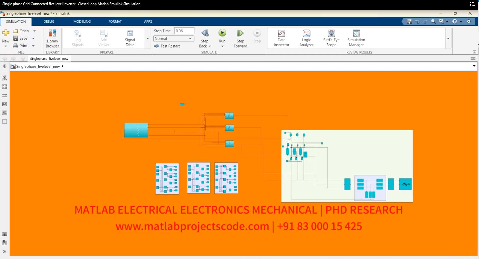 Single phase Grid Connected five level inverter -Closed loop Matlab Smulink Simulation